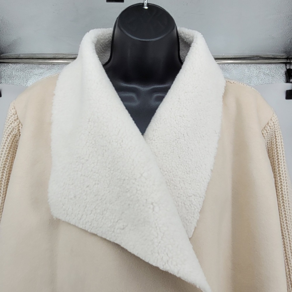 Sienna Women 2X Faux Suede Shearling Mixed Media Open Cardigan Jacket Beige boho - Picture 2 of 10